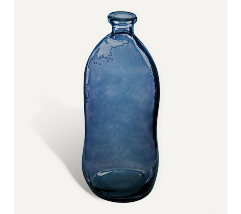 Vase Bouteille En Verre Recyclé Bleu Orage H 35 Cm