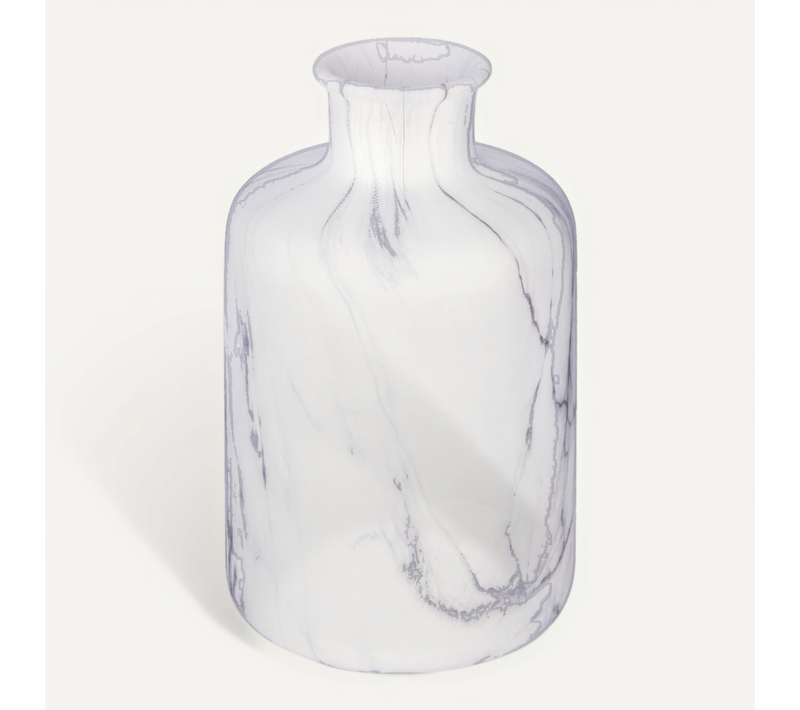 Vase En Céramique Blanc Marbré D 11 X H 18 Cm