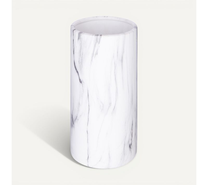 Vase cylindrique H. 20 cm SAO Céramique aspect marbre blanc