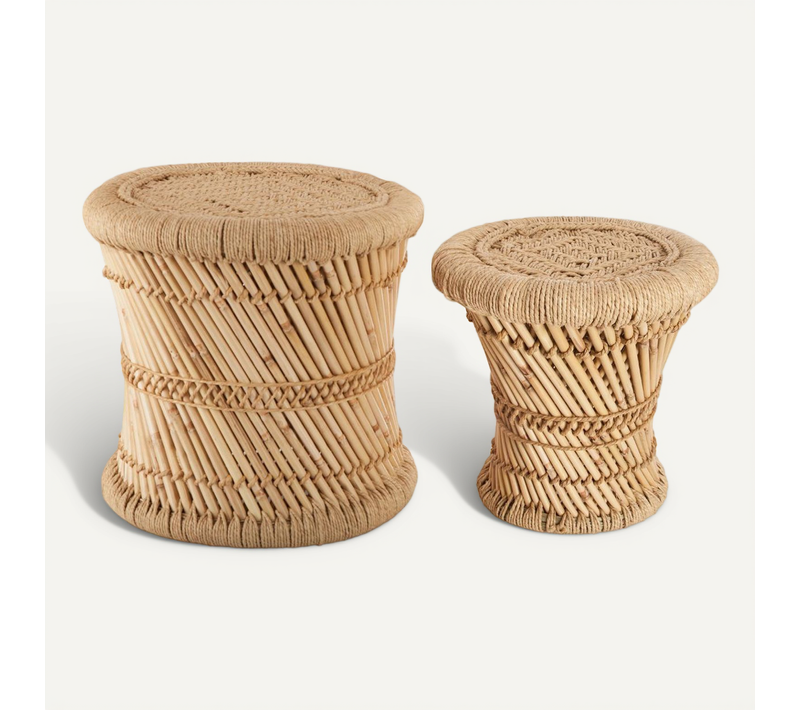 Lot De 2 Tables D'appoint En Corde Beige