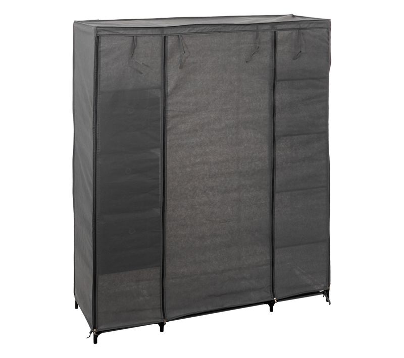 Armoire En Tissu Avec Penderie, étagères Et Boites De Rangement - Gris Anthracite