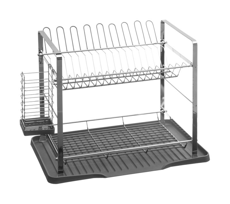 Egouttoir 2 Niveaux En Métal Et Polypropylène - Gris