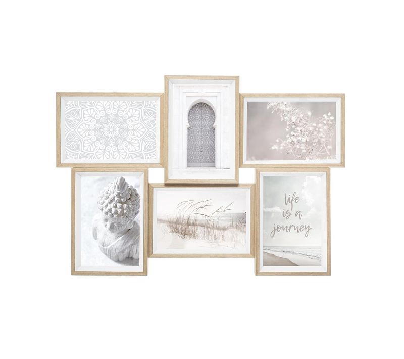 Cadre Pêle-mêle Multivues 6 Photos En Bois Et Verre 45 X 31 Cm