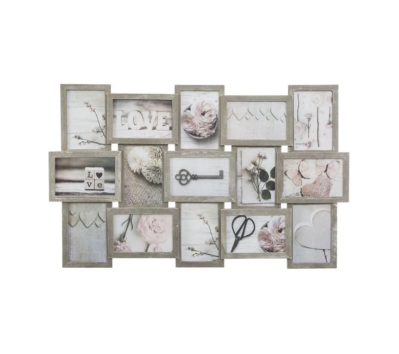 Cadre Pêle-mêle Multivues 15 Photos En Bois Patiné 72.4 X 44.8 Cm