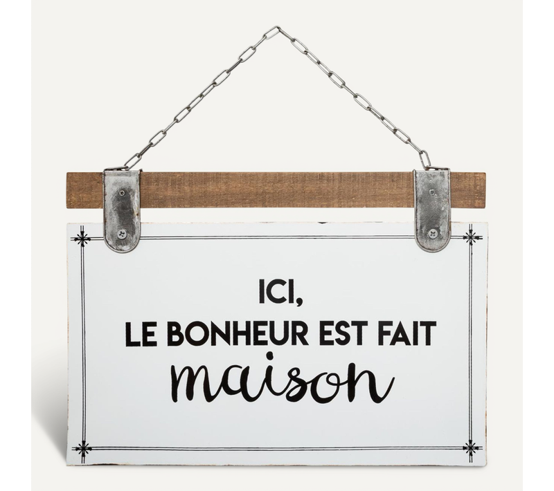 Plaque Décorative En Bois Et Métal Avec Citation 35 X 25 Cm