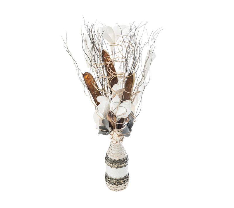 Composition Florale Artificielle Vase Verre Et Osier H 50 Cm