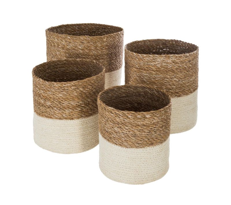 Set De 4 Paniers De Rangement En Jute Et Seagrass Blanc Et Naturel