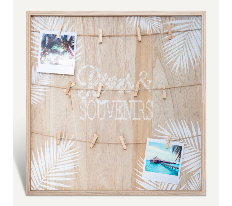 Porte Photos Mural En Bois Avec Suspension Cordes Et Pinces 48 X 48 Cm