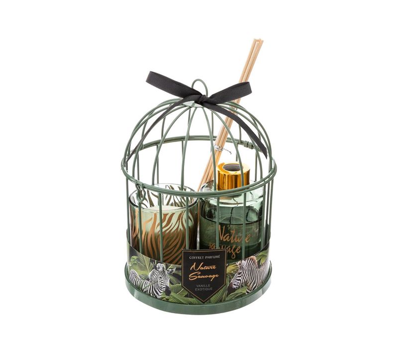 Coffret Senteur Nature Sauvage Cage En Métal , Diffuseur De Parfum Et Bougie Parfumée