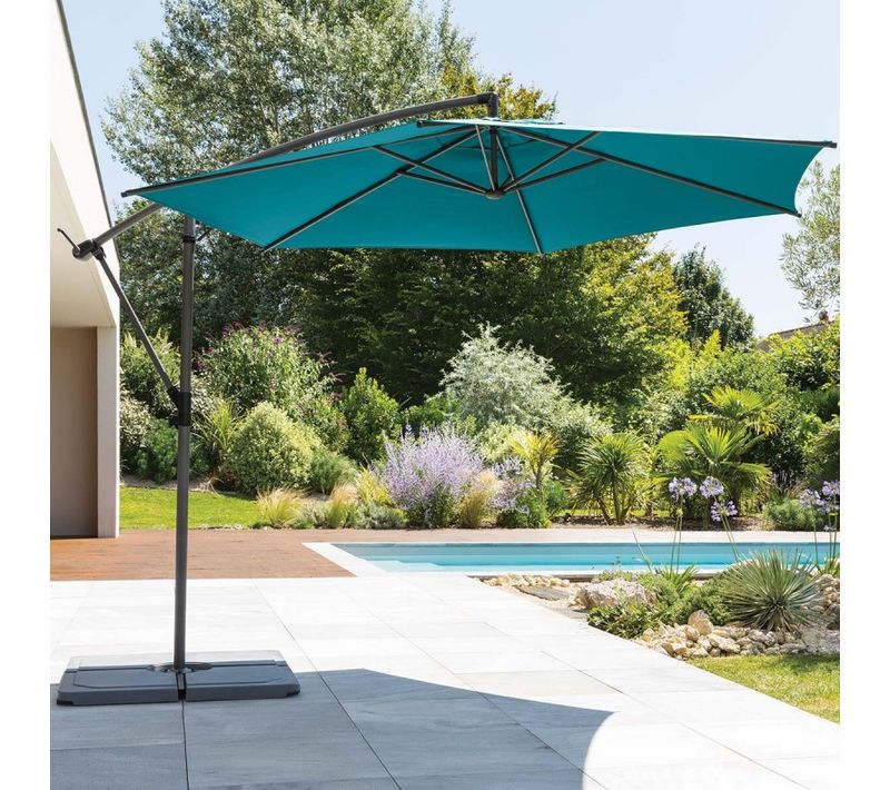 Parasol Décentré Rond Manoa Bleu Canard Hespéride