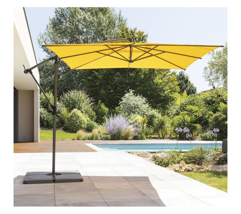 Parasol Décentré Carré Manoa Jaune Moutarde Hespéride
