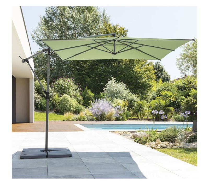 Parasol Décentré Carré Manoa Vert Olive Hespéride