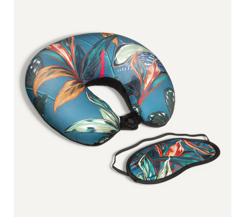 Kit De Voyage Avec 1 Coussin De Cou + 1 Masque Imprimé Palawan