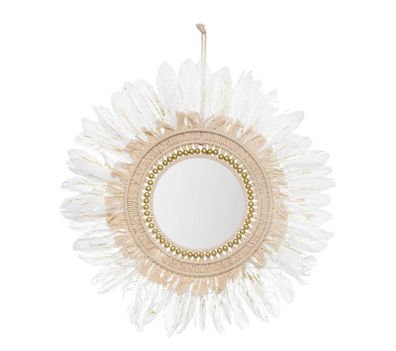 Miroir Or Plume Blanc D 50 Cm