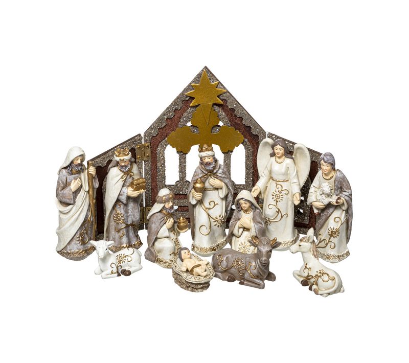 Crèche De Noël En Bois Avec 11 Santons