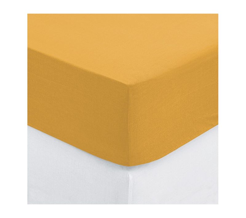 Drap Housse 2 Personnes En Coton Ocre 140 X 190 Cm