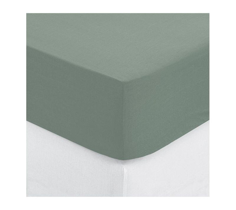 Drap Housse 2 Personnes En Coton Vert Céladon 160 X 200 Cm