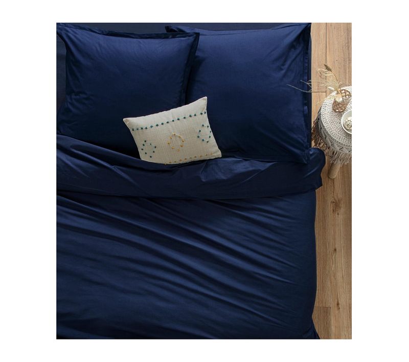 Housse De Couette 1 Personne En Coton Bleu Encre 140 X 200 Cm