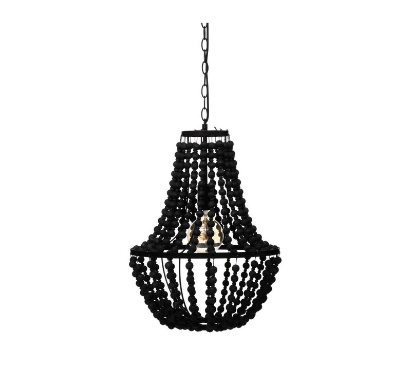 Luminaire Suspension Perles Noires En Bois D 38.5 Cm