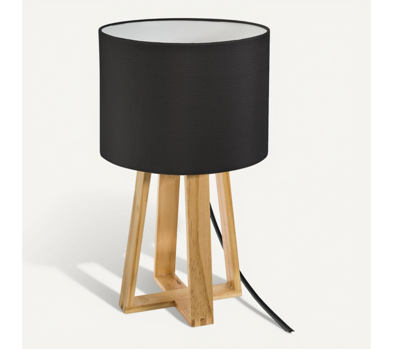 Lampe à Poser Pied En Bois Et Abat-jour Noir H 34.5 Cm