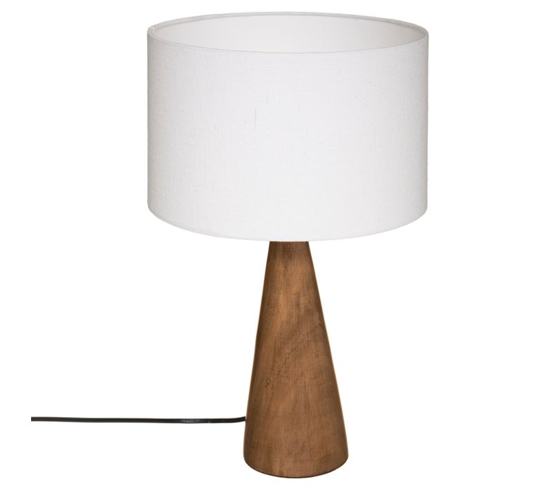 Lampe à Poser Pied En Bois Et Abat-jour Blanc H 46 Cm