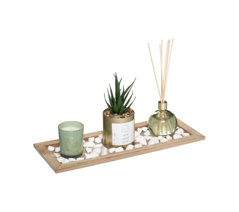 Coffret Senteur Eucalyptus Plateau, Diffuseur, Bougie, Cactus Et Accessoires