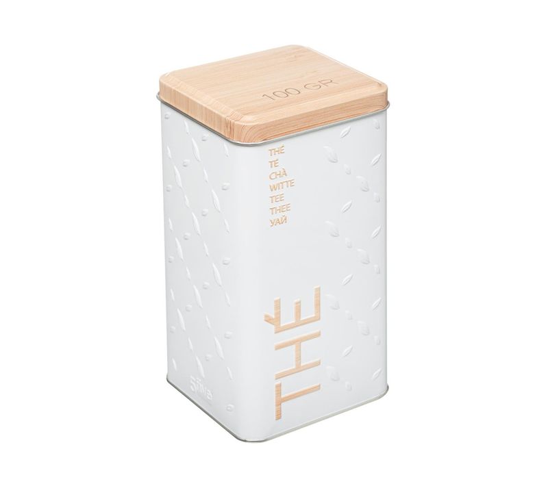 Boîte à Thé Vrac En Métal Blanc Déco Relief Beige