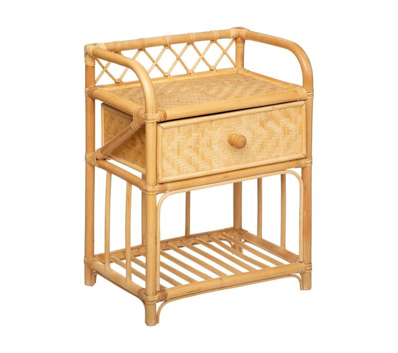 Table D'appoint Table De Chevet 1 Tiroir En Rotin Et Bambou H 60 Cm