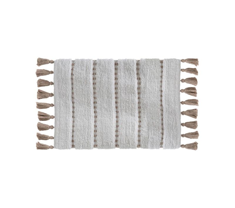 Tapis De Salle De Bain Taupe En Coton Avec Pompons 50 X 75 Cm
