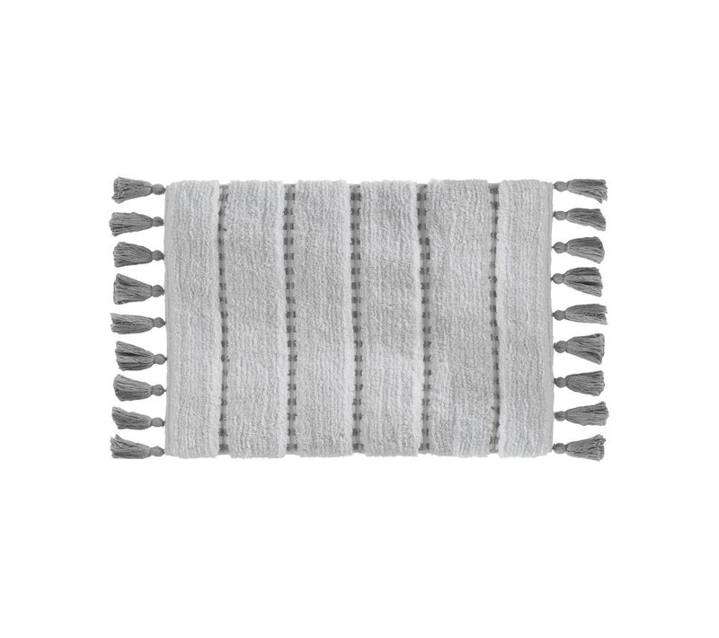 Tapis De Salle De Bain Gris En Coton Avec Pompons 50 X 75 Cm