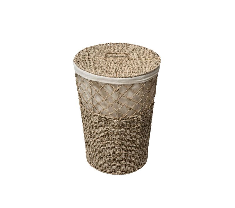 Panier à Linge 41l En Osier Et Housse En Coton Blanc D 38 X H 52 Cm