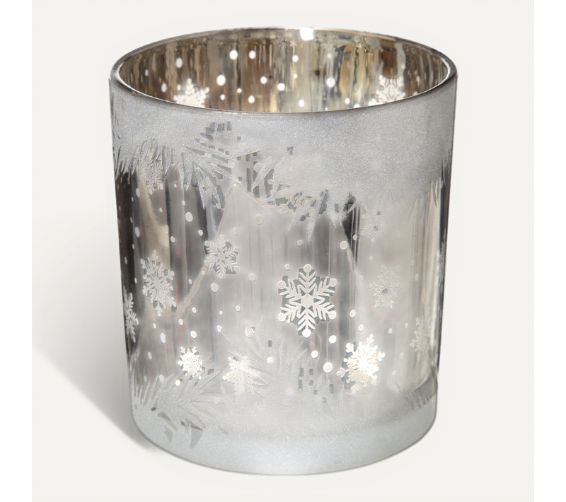 Bougeoir Photophore En Verre Blanc Et Argent Effet Double Impression H 8 Cm
