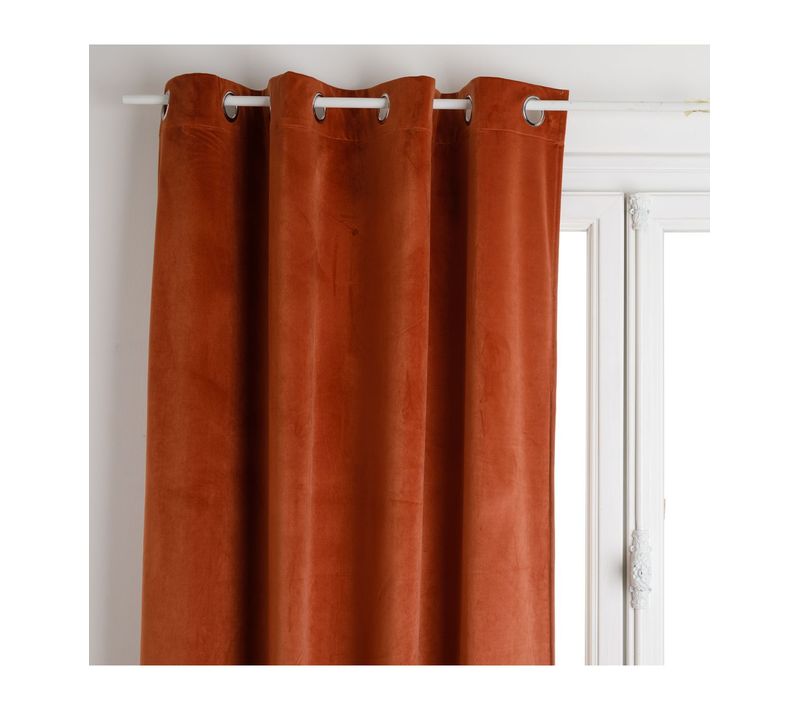 Rideau à Oeillets Occultant En Velours Terracotta 140 X 260 Cm