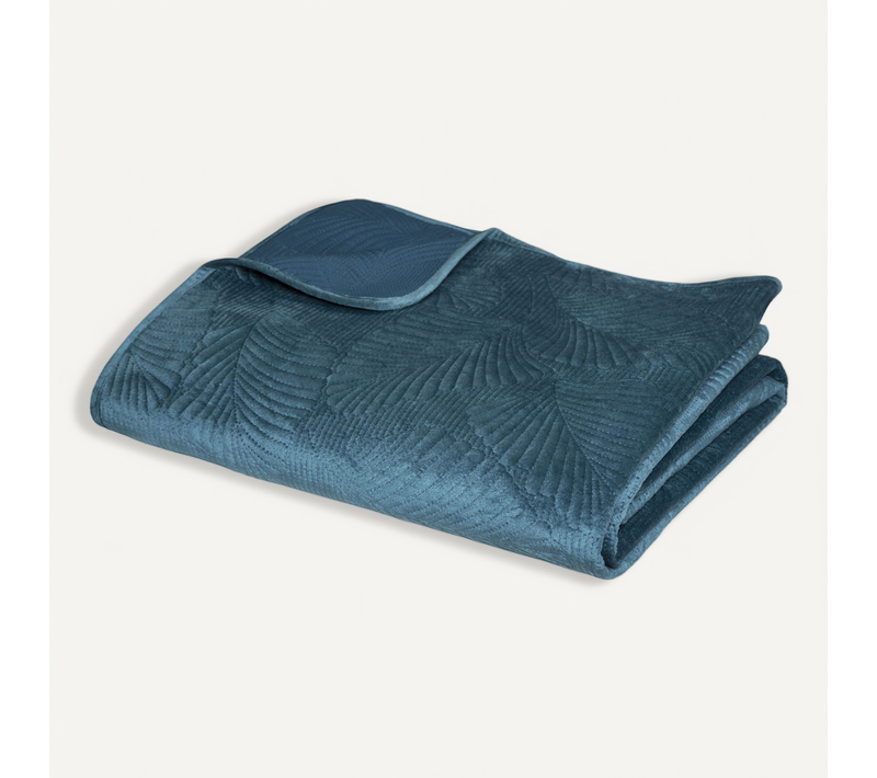 Dessus De Lit Velours Bleu Canard 240 X 260 Cm
