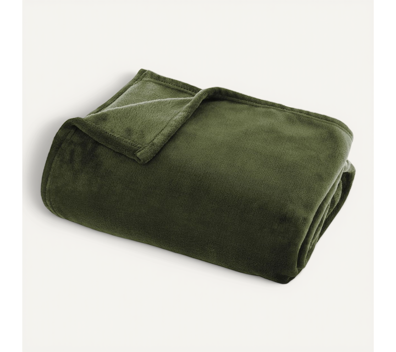 Plaid Flanelle Vert Kaki 125 X 150 Cm