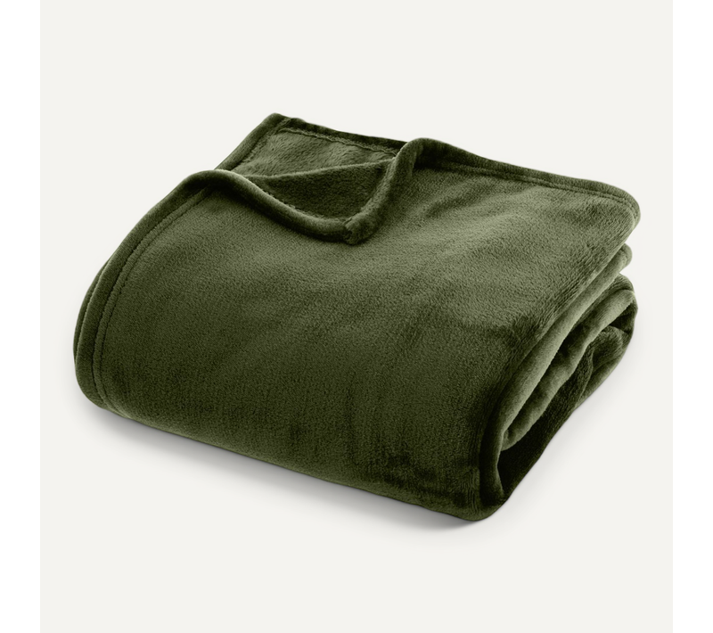 Plaid Flanelle Vert Kaki 180 X 230 Cm