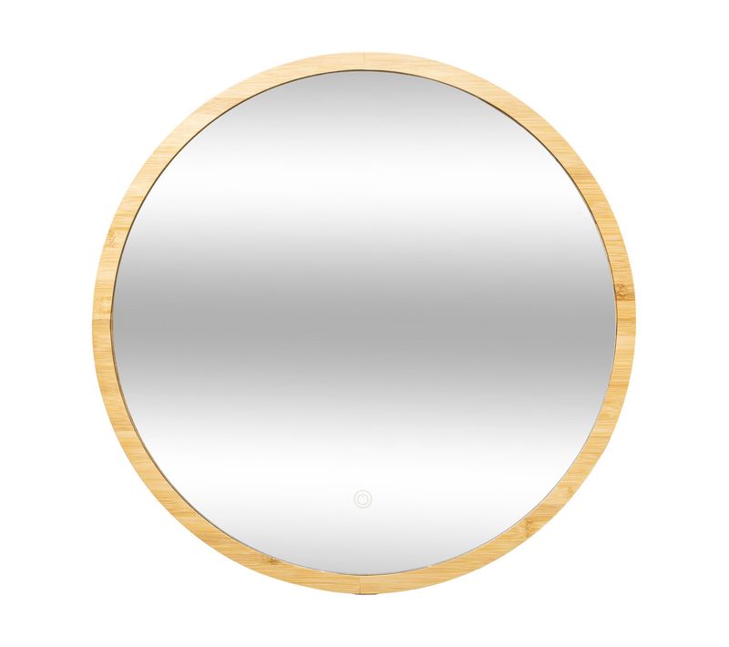 Miroir Mural Rond Lumineux à LED 3 Intensités En Bambou Et Verre D 57 Cm