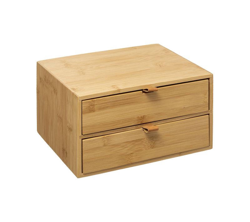 Boite De Rangement 2 Tiroirs En Bambou Avec Languette