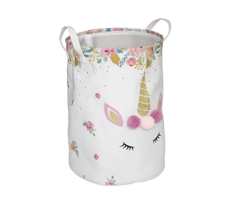 Bac à Jouets Licorne En Tissu Avec Pompons H 50 Cm
