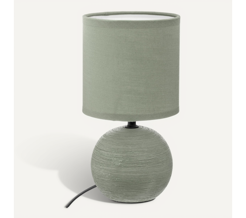 Lampe En Céramique Pied Boule Striée Vert Kaki
