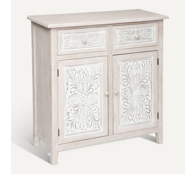 Buffet 2 Portes "hina" Bois Blanchi 80x85cm