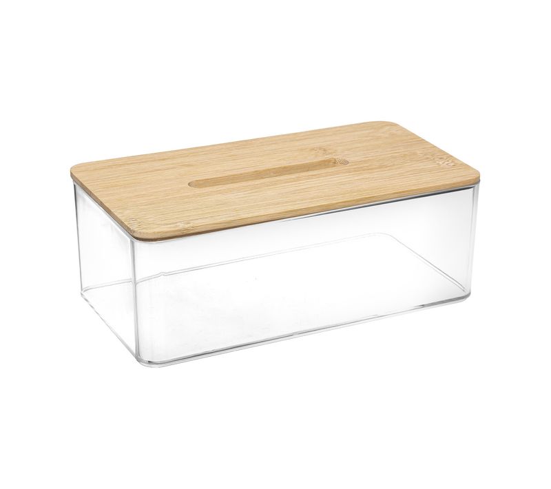 Boite À Mouchoirs Transparente Couvercle En Bambou