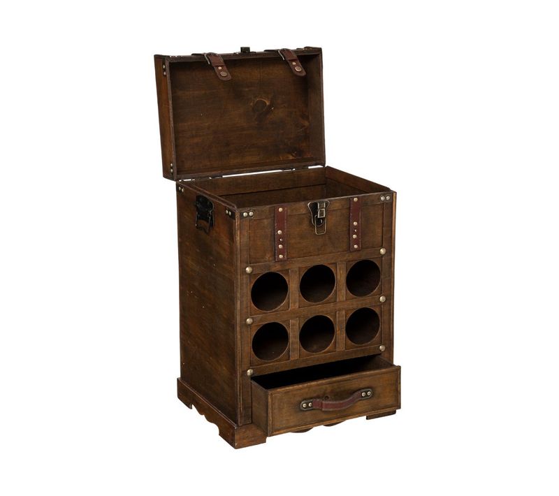 Coffre Mini Bar Rétro En Bois 6 Cases à Bouteilles H 58.5 Cm