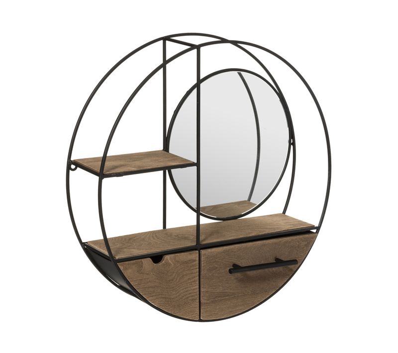 Étagère Murale Avec Miroir Et 2 Tiroirs En Bois Et Métal D 50 Cm
