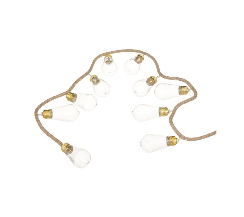 Guirlande Décorative à Piles 10 LED Ampoules Sur Cable Aspect Corde L 165 Cm