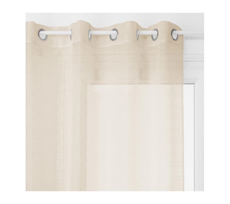 Voilage à Oeillets Beige Lin Tissage à Rayures 140 X 240 Cm