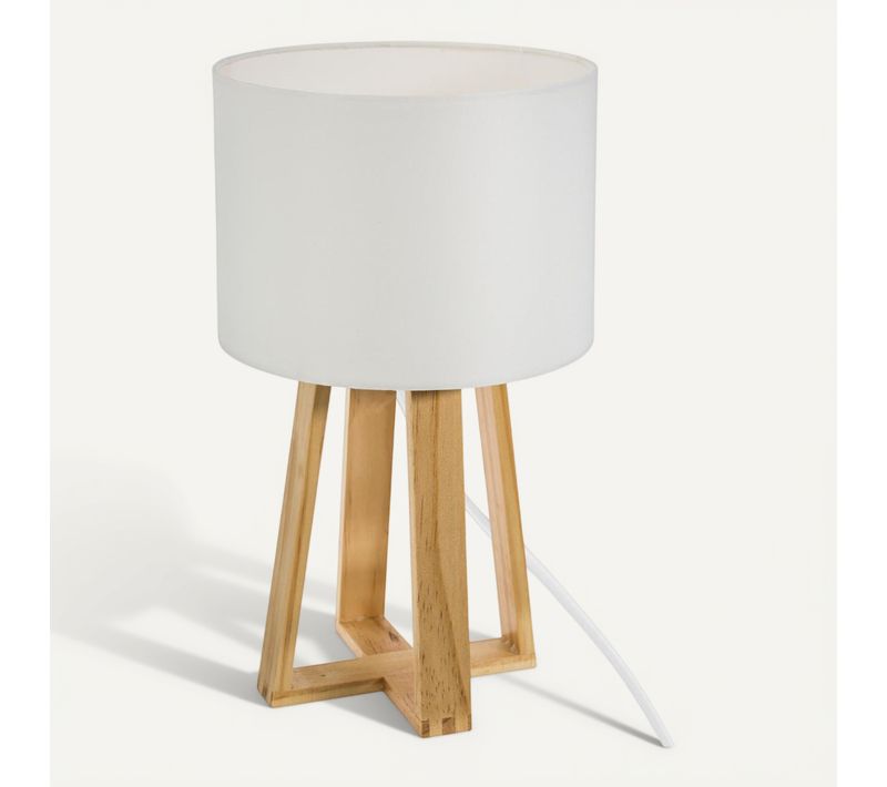 Lampe à Poser Pied En Bois Et Abat-jour Blanc H 34.5 Cm