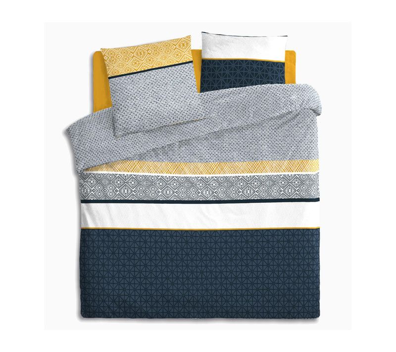 Parure De Lit 2 Personnes 240 X 220 Cm Housse De Couette Avec 2 Taies Imprimé Rayures Ethnik