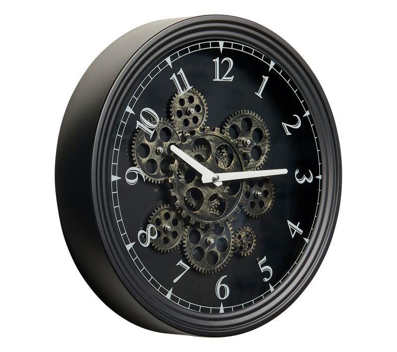 Pendule Murale En Métal Noir Mécanisme En Mouvement  D 37 Cm