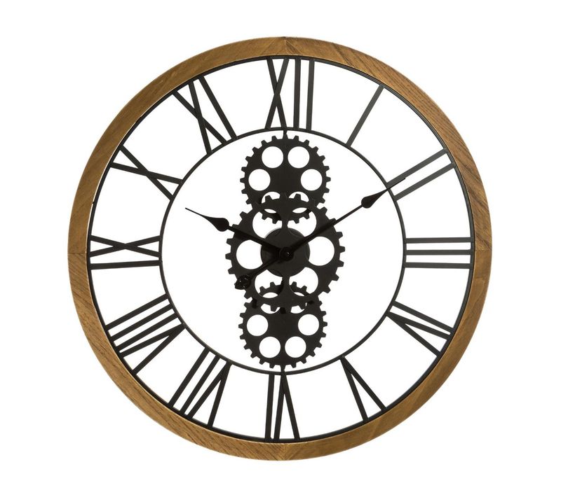 Grande Pendule Murale En Bois Et Métal Industriel D 70 Cm